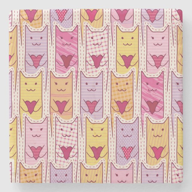 Niedliche Katzen mit liebevollen Herzen Steinuntersetzer (Vorderseite)