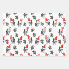 niedliche Katzen mit Weihnachtsmannmütze, melodisc Geschenkpapier Set