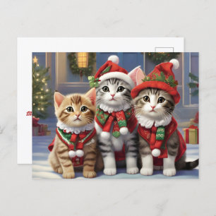 Niedliche Katzen mit Weihnachtsmannmützen Postkarte