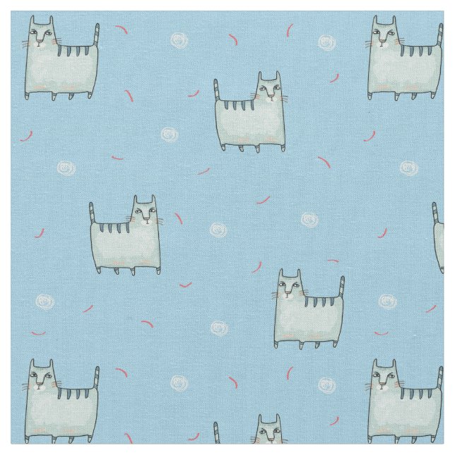 Niedliche Katzen Muster auf blau Stoff (Nahaufnahme)