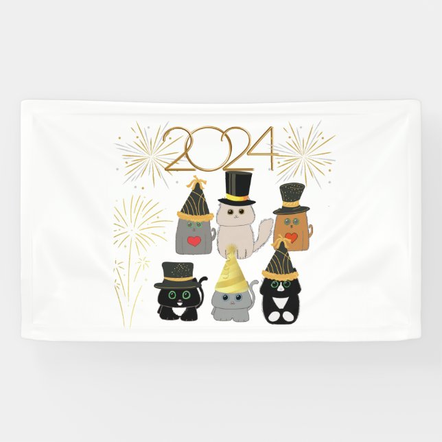 "Niedliche Katzen - Neujahrsfeier" Banner (Horizontal)