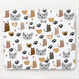 Niedliche Katzen & Papieren und Herz Druckmuster Mousepad
