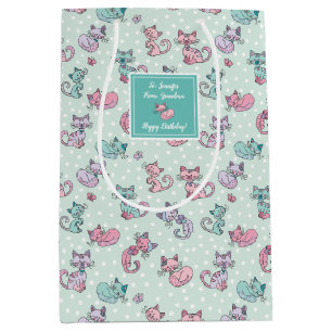 Niedliche Katzen Pastell Aquamarin Pink Lila Polka Mittlere Geschenktüte