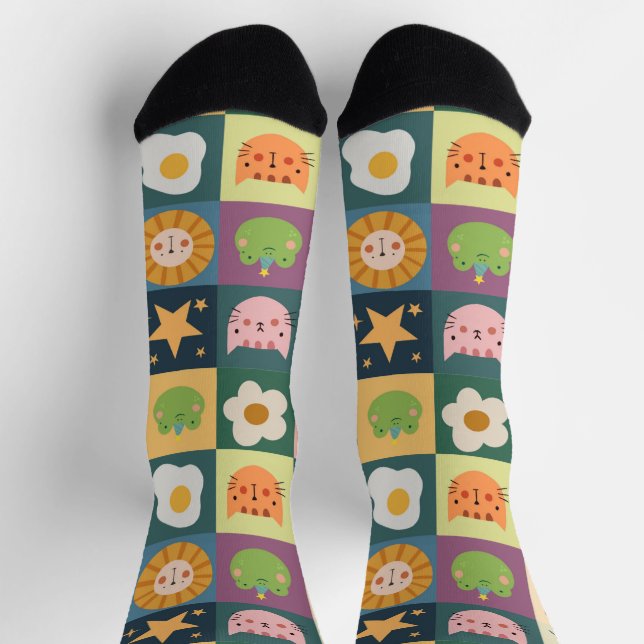 Niedliche Katzen-Patchwork Socken (Oben)