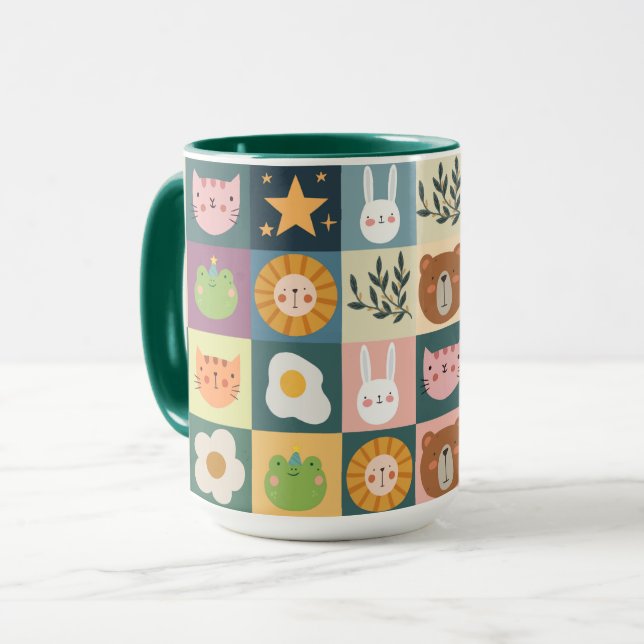 Niedliche Katzen-Patchwork Tasse (Vorderseite Links)