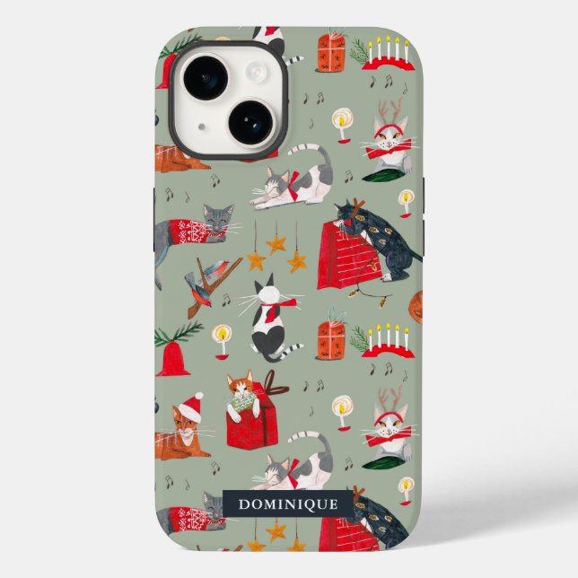 Niedliche Katzen Retro Weihnachts Case-Mate iPhone Case-Mate iPhone Hülle (Rückseite)