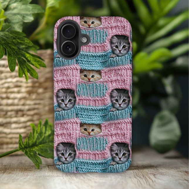 Niedliche Katzen Rosa blaue Strickmäuse Case-Mate iPhone Hülle (Von Creator hochgeladen)