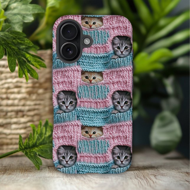 Niedliche Katzen Rosa blaue Strickmäuse Case-Mate iPhone Hülle (Von Creator hochgeladen)
