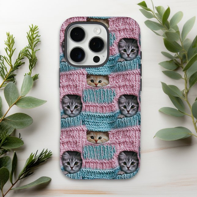 Niedliche Katzen Rosa blaue Strickmäuse Case-Mate iPhone Hülle (Von Creator hochgeladen)