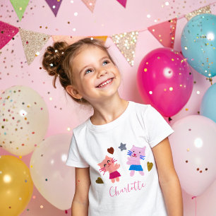 Niedliche Katzen Rosa Kindergeburtstag Name T-Shirt