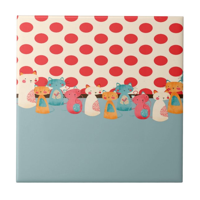 Niedliche Katzen-rustikales Muster Fliese (Vorderseite)