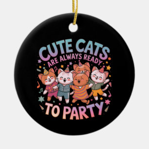 Niedliche Katzen sind immer bereit zum Party und z Keramik Ornament