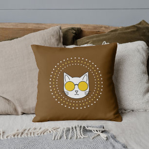 Niedliche Katzen-Sonnenbrille und Dot in gelbblau Kissen