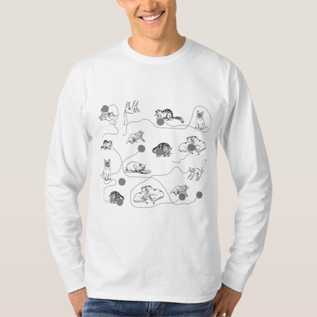 Niedliche Katzen spielen und ein schwaches Muster  T-Shirt (Vorderseite)