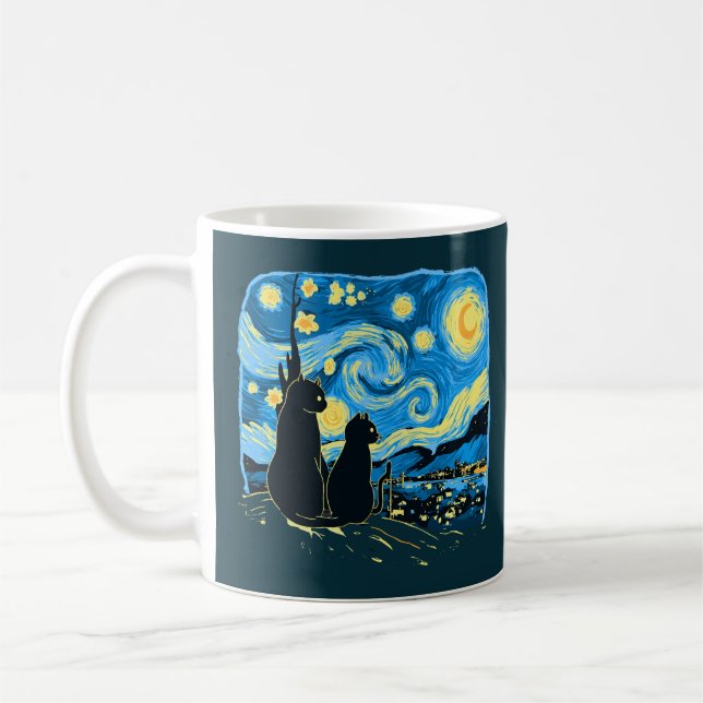 Niedliche Katzen Starry Night Van Gogh Vater Mutte Kaffeetasse (Links)