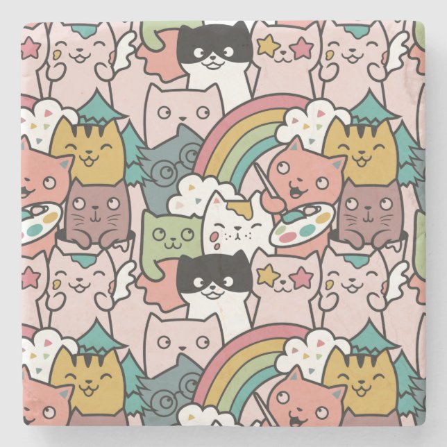 Niedliche Katzen Stone Untersetzer (Vorderseite)