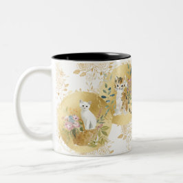 Niedliche Katzen Tasse Gold Weiß Wasserfarbe