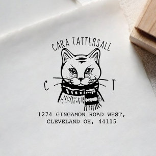 Niedliche Katzen-Tiermonogramm u. Gummistempel