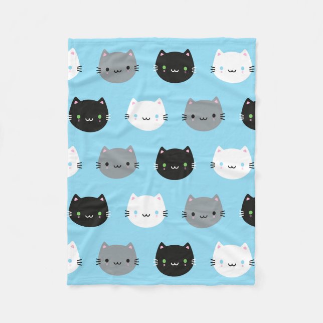 Niedliche Katzen u. Kawaii Kätzchen (blau) Fleecedecke (Vorderseite)