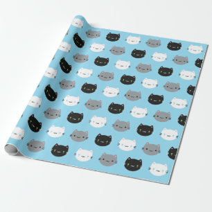 Niedliche Katzen u. Kawaii Kätzchen (blau) Geschenkpapier