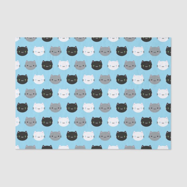 Niedliche Katzen u. Kawaii Kätzchen (blau) Seidenpapier (Vorderseite)