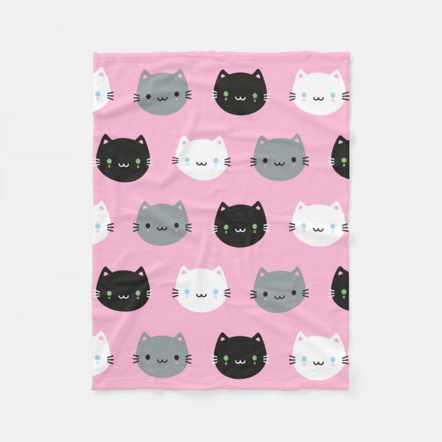 Niedliche Katzen u. Kawaii Kätzchen (Rosa) Fleecedecke (Vorderseite)