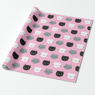 Niedliche Katzen u. Kawaii Kätzchen (Rosa) Geschenkpapier