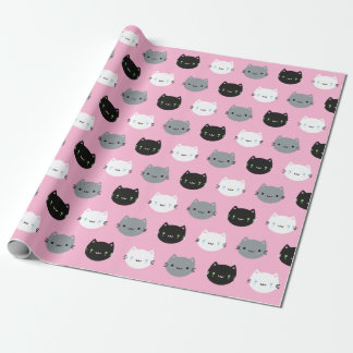 Niedliche Katzen u. Kawaii Kätzchen (Rosa) Geschenkpapier