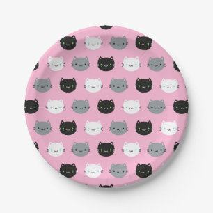 Niedliche Katzen u. Kawaii Kätzchen (Rosa) Pappteller