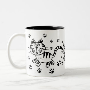 Niedliche Katzen-u. Tatzen-Druck-Tasse Zweifarbige Tasse