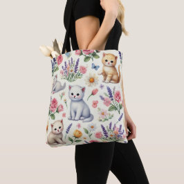 Niedliche Katzen und Blume Muster Tote Tasche
