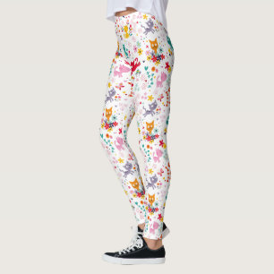Niedliche Katzen und Blume Spaß Leggings
