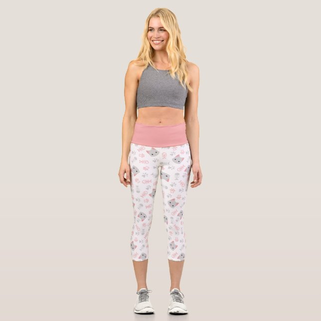 Niedliche Katzen- und Fischknochen Capri Leggings (Vorderseite)