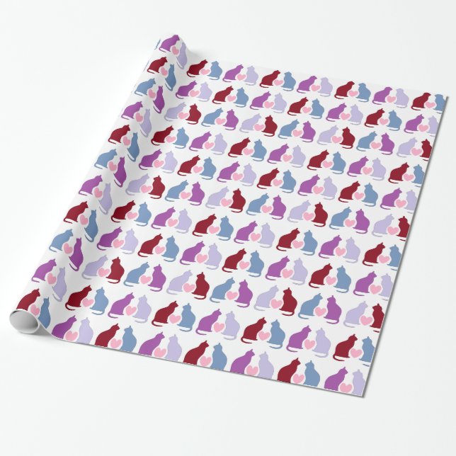 Niedliche Katzen- und Herzmuster Geschenkpapier (Ungerollt)