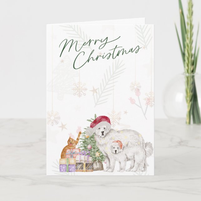 Niedliche Katzen und Hunde Weihnachtskarte Feiertagskarte (Vorderseite)