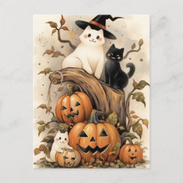 Niedliche Katzen und Kätzchen zu Halloween-Kürbis Postkarte