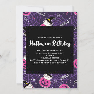 Niedliche Katzen und Kürbis Halloween Geburtstag Einladung