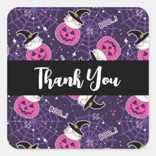 Niedliche Katzen und Kürbis Halloween Muster Danke Quadratischer Aufkleber