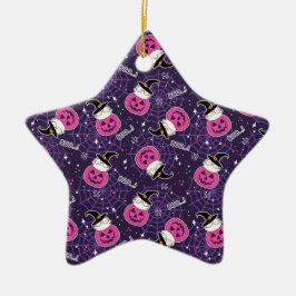 Niedliche Katzen und Kürbis Halloween-Muster Keramik Ornament