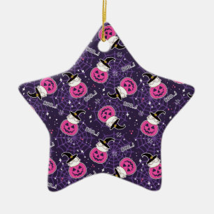 Niedliche Katzen und Kürbis Halloween-Muster Keramik Ornament