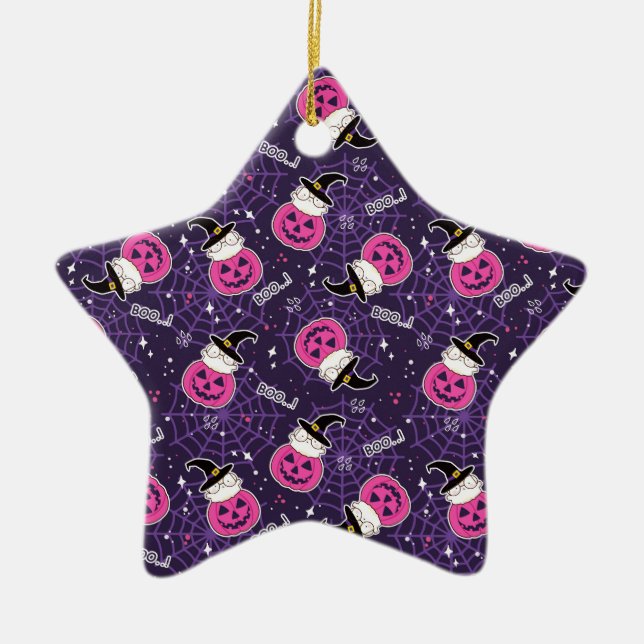 Niedliche Katzen und Kürbis Halloween-Muster Keramik Ornament (Vorne)