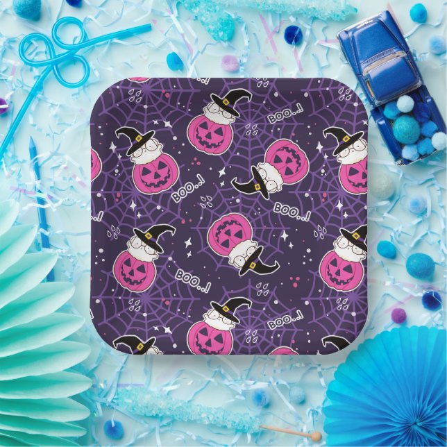 Niedliche Katzen und Kürbis Halloween-Muster Pappteller (Party)