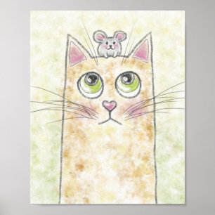 Niedliche Katzen- und Mausillustrierung Poster