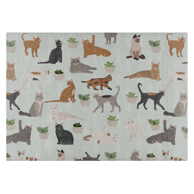 Niedliche Katzen und Pflanze Schneidebrett (Vorderseite)