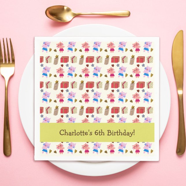 Niedliche Katzen und Präsent | Gelber Kindergeburt Serviette (Von Creator hochgeladen)