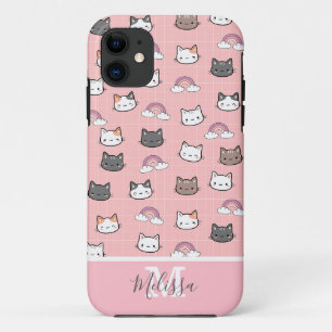 Niedliche Katzen und Regenbogenmonogramm Case-Mate iPhone Hülle