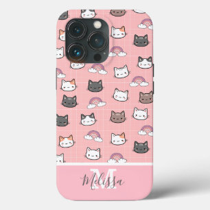 Niedliche Katzen und Regenbogenmonogramm Case-Mate iPhone Hülle