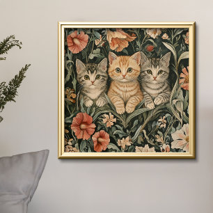 Niedliche Katzen Vintag Kittens William Morris Sty Fotodruck