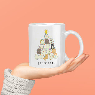 Niedliche Katzen Weihnachtsbaum Personalisiert Kaffeetasse