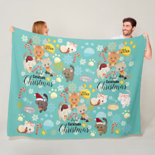 Niedliche Katzen Weihnachtsmuster, Schneeflocken T Fleecedecke